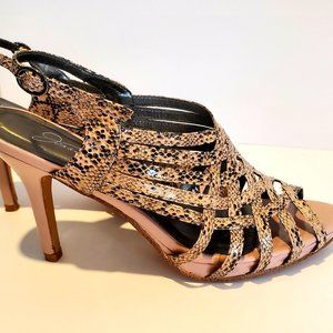 Woven Snake Skin Print Gladiator Slingback Heels Blush Pink & Black Stilettos